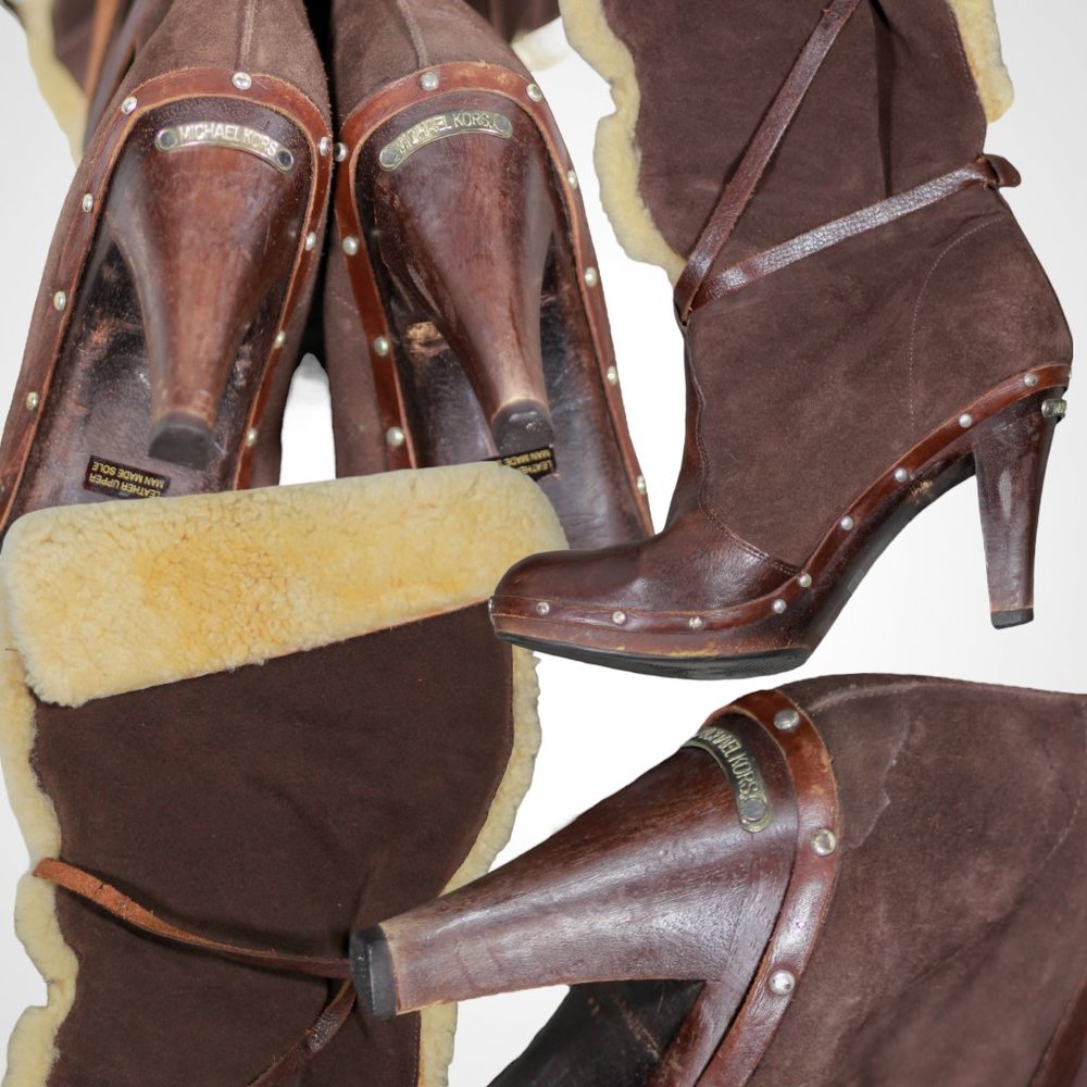 Michael Kors Suede and Sherpa Knee High Heeled Boots - Picture 4 of 4